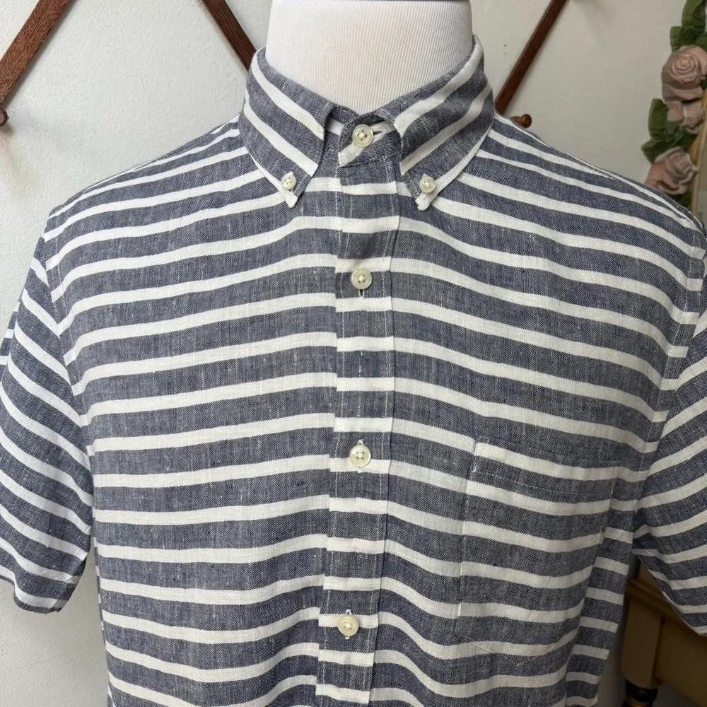 J. Crew Linen Striped Oxford Button Down Shirt